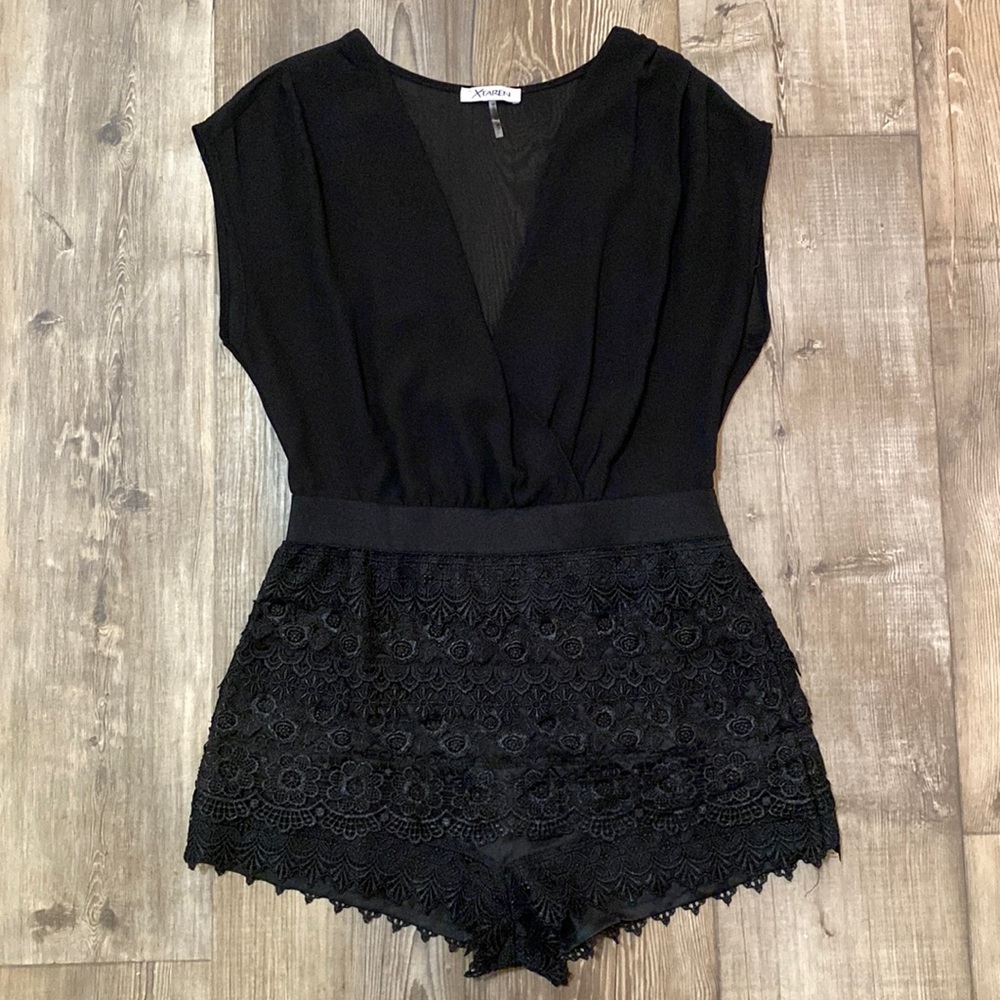 Xtaren Black Sheer and Lace Elegant Romper